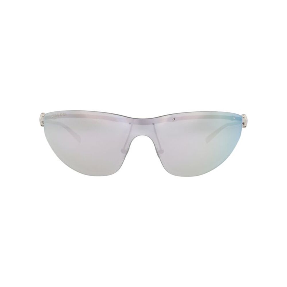 Gucci Shield-Frame Metal Sunglasses Silver Womens